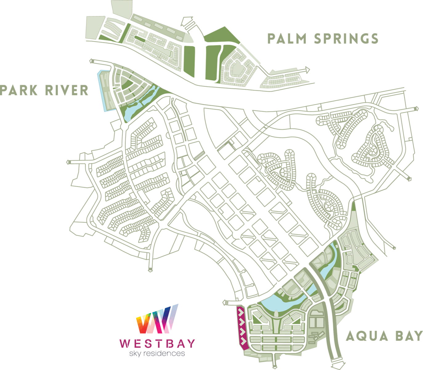 Khu căn hộ West Bay residences nằm tại phía Đông của phân Khu Aqua Bay